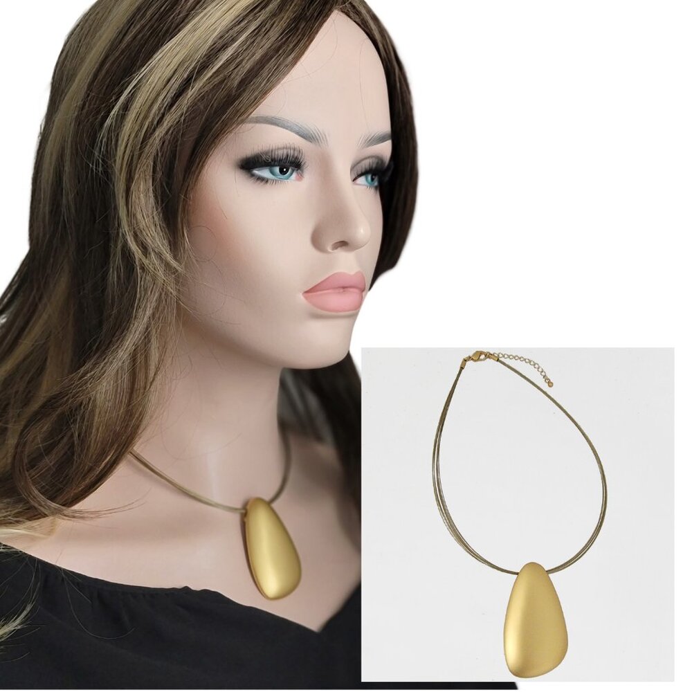 Multi Strand Gold Tone Large Amulet Pendant Choker Necklace Adjustable Vintage